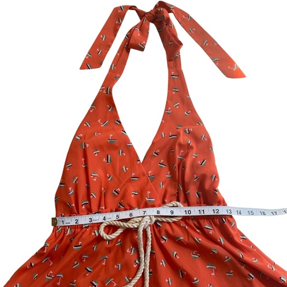 Mustard Seed Sailboat Print Orange Tie Neck Halter Mini Skater Dress Medium - Picture 10 of 11